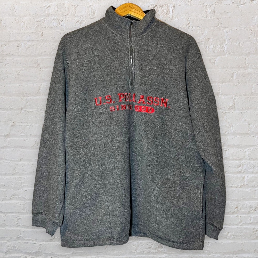 U.S. Polo Assn. 1890 Men's Gray Fleece Pullover Sweatshirt 1/4 Zip Size L